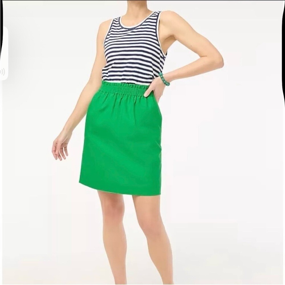 J. Crew Size 6‎ Linen Cotton Green Mini Skirt Pull On Elastic Waist City Skirt